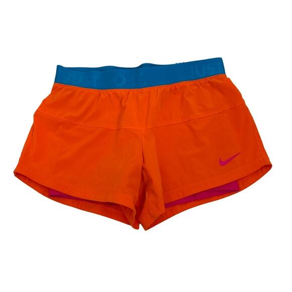 Nike 2 in 1 Orange Pink Blue Dri Fit Athletic Shorts Size Women's Small - Picture 1 of 3